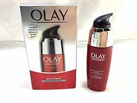 Front view of the Olay Regenerist Micro Sculpting Serum bottle with box, showing product name and details clearly.