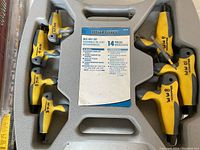 Top-down view of Workforce 14-piece hex key T-handle set in gray carrying case showing all sizes from 2mm to 10mm