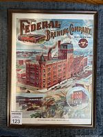 A framed vintage beer advertising poster for The Federal Brewing Company, measuring 12 x 16 inches in a metal frame ready to hang.
