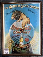 Photo of The Kamm & Schellinger Brewing Company beer advertising poster in a brown metal frame ready to hang