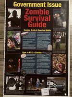 Full view of the zombie survival guide poster, showing title, images, and survival instructions.