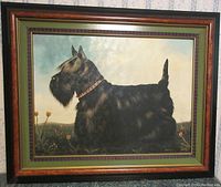 Front view of framed Scottie dog print by Paul Stagg showing the full artwork and frame.