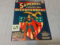 Front cover of the Superman 1976 Bicentennial comic book, showing the title and artwork of Superman with an eagle and patriotic shield.