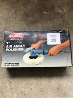 Photo showing box of Oximex 7 inch air angle polisher, model Toronto MDZ SW9. Box indicates woolen polisher is not included. Polisher itself not visible from box photo.