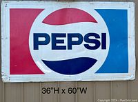 Front view of the metal Pepsi sign showing full logo and dimensions