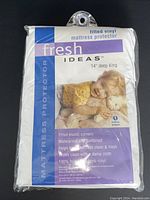 Packaged Levinsohn Fresh Ideas vinyl mattress protector for king size bed, 14 inch depth, showing front label and product benefits.