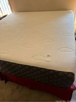 Full view of king mattress on box spring and frame