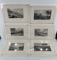 Six antique engravings arranged in two rows of three, showing overall condition and layout.
