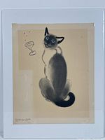 Full view of the shrink-wrapped watercolor and crayon illustration of a black cat with an outlined drink glass and signature in corner.