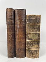 Front view of three antique Canadian history books showing spines with gold stamped titles - two volumes of 'The Last Forty Years' and one volume of 'Eighty Years of Progress'.