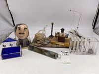 Photo showing entire collection of vintage lawyer themed desktop novelty items on white background
