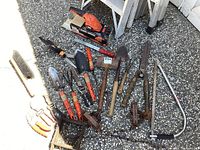 Overview of various vintage and new hand tools along with a Black & Decker electric trimmer box