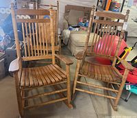 Pair of oak rocking chairs side by side