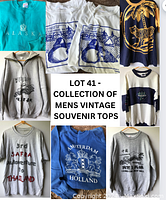 Collage of nine vintage men's travel souvenir tops