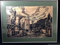 Front view of framed woodblock print showing complete artwork