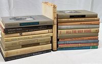 19 vintage books of plays in two stacks, showing spines and varying titles.
