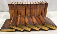 Photo showing all 20 volumes of the vintage "Messages and Papers of the Presidents" set, arranged side by side, with six volumes lying down in front to show top edges.