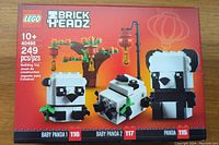 Front view of sealed Lego set 40466 BrickHeadz Pandas box showing panda figures and tree