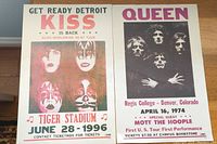 Poster featuring Kiss band faces with text about concert June 28, 1996 in Detroit