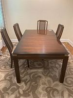 Table top viewed with chairs showing surface and finish
