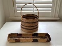 View of both baskets on table showing size difference and patterns