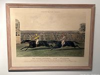 Full front view of framed lithograph showing print subject, colors and frame