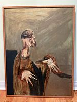 Frontal view of entire painting in wood frame showing full composition