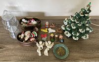 Lot contents including electric ceramic Christmas tree and assortment of ornaments