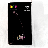 Black retail box for Bengoo RGB gaming microphone showing microphone with flexible neck and RGB LED illuminated base ring on front.