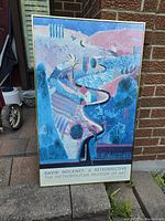 Full view of framed Nichols Canyon museum poster by David Hockney 1988.