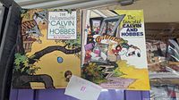 Two Calvin and Hobbes comic books on display, showing front covers.
