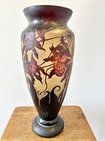 Front view of the 14" tall cameo glass vase showing full floral design