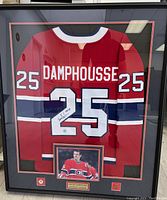 Framed Montreal Canadiens red hockey jersey autographed by Vincent Damphousse (#25) with inset photo and plaque