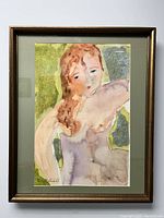 Frontal view of framed abstract nude painting showing full composition and frame.