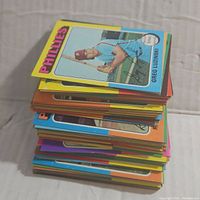 Side view of stacked Topps baseball cards
