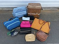 Overview of all vintage bags and purses including leather, woven, and hardcase styles