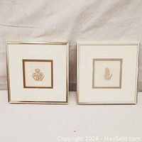 Pair of two framed and matted botanical prints titled Tulips and Hyacinth by Olson, front view showing both frames side by side on a light background