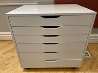 Front view of white 6-drawer cabinet