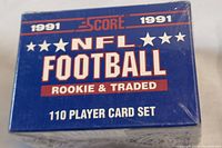 Front view of sealed box for 1991 Score NFL Football Rookie & Traded 110 Player Card Set with clear factory shrink wrap.