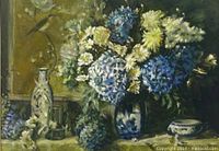 Full view of painting and frame against white background