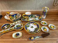 Overview of entire 16-piece set laid out on countertop