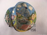 Full view of the ceramic olive bowl depicting colorful hand-painted Sydney Harbour scenes, including Sydney Harbour Bridge and boats.