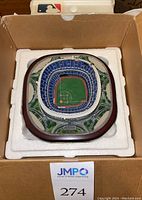 Danbury Mint model of Veterans Stadium in its protective styrofoam packaging inside a box, showing detailed stadium and field layout