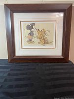 Full framed sketch print showing the entire image of Mickey Mouse and Pluto with the mat and frame visible.