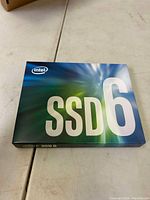 Front of the box with Intel logo and 'ssd 6' branding