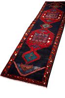 Full-length view of runner from one end showing overall pattern and proportions