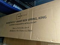 Cardboard box labeled Mainstays 5" Smart Box Spring, King size, dimensions 79x75.5x5 inches.