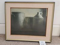 Front view of framed oil painting showing mat and frame