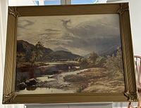 Full front view of the framed painting showing overall scene and frame