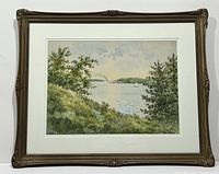 Full view of the framed watercolour artwork showing the landscape and frame details.